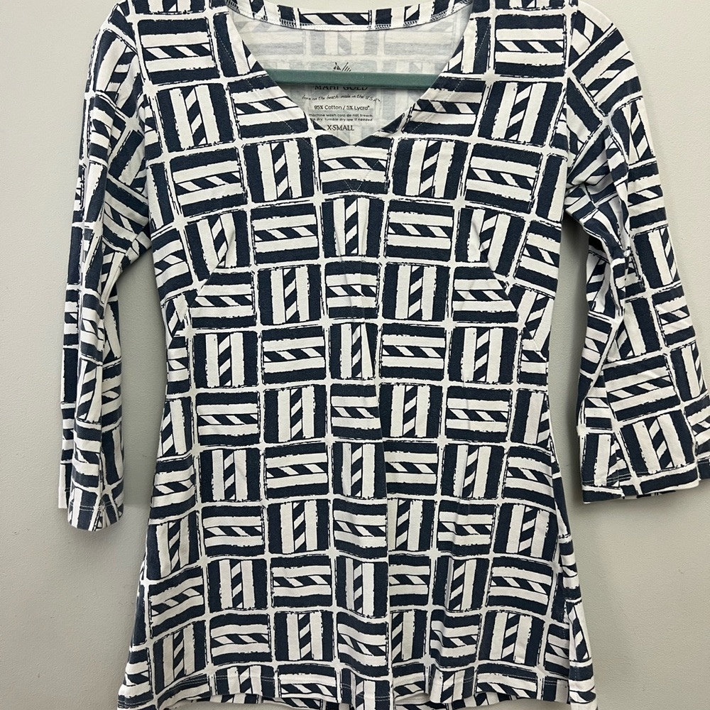MAHI GOLD Navy and White Fitted 3/4 Sleeve Blouse